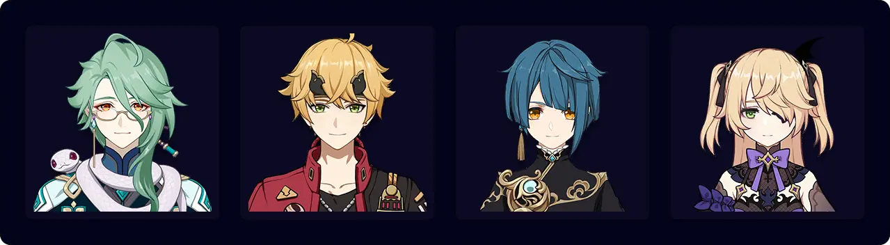 Baizhu — Thoma — Xingqiu — Fischl