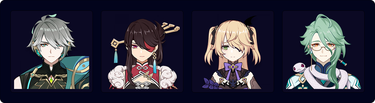 Alhaitham — Beidou — Fischl — Baizhu