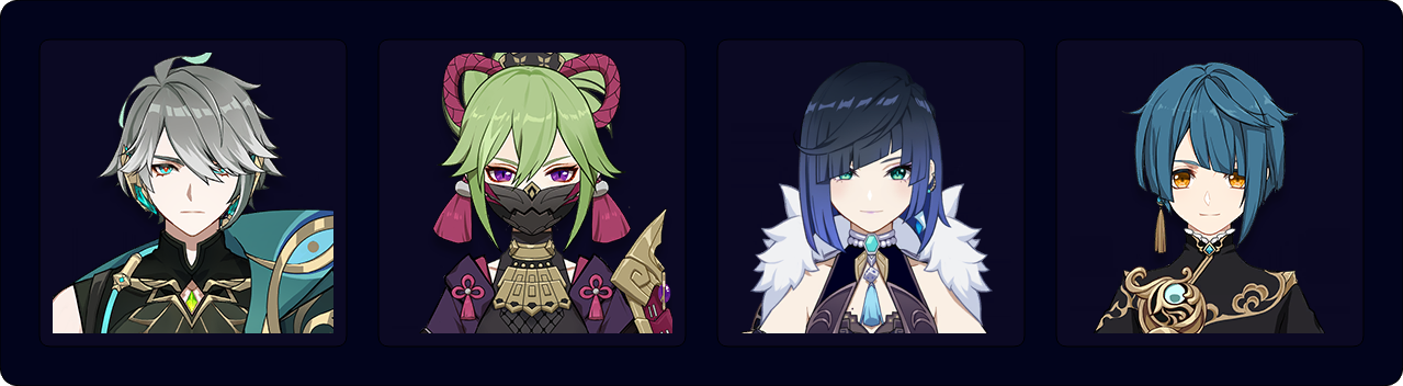 Alhaitham — Shinobu — Yelan — Xingqiu