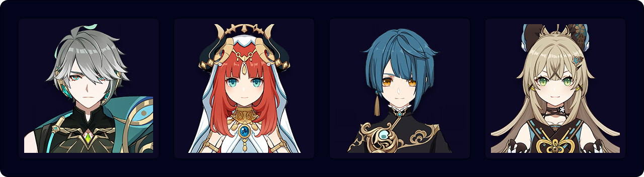 Alhaitham — Nilou — Xingqiu — Kirara