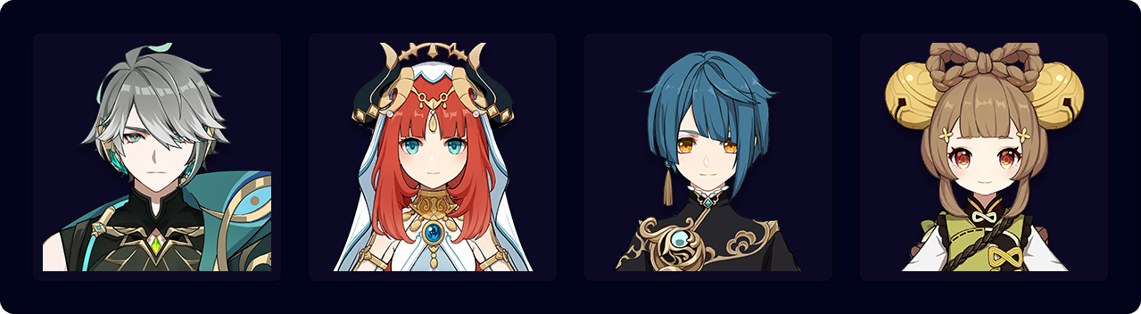 Alhaitham — Nilou — Xingqiu — Yaoyao