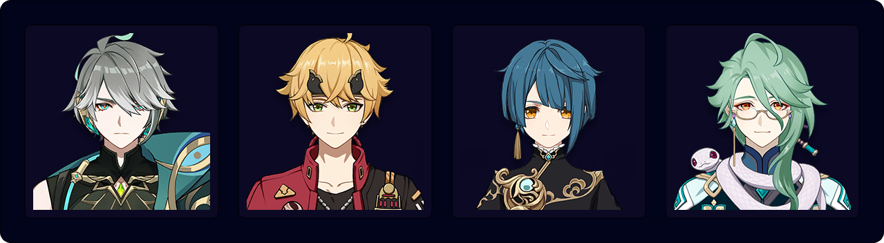 Alhaitham — Thoma — Xingqiu — Baizhu