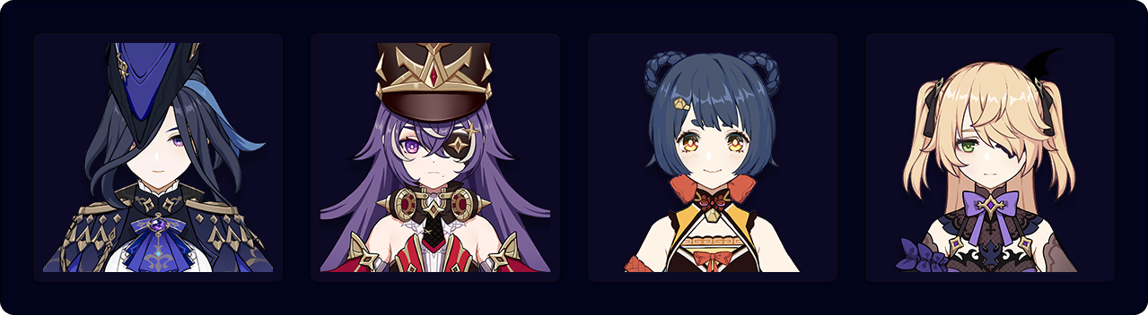 Clorinde — Chevreuse — Xiangling — Fischl