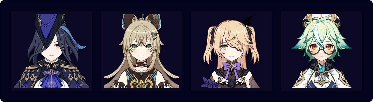 Clorinde — Kirara — Fischl — Sucrose