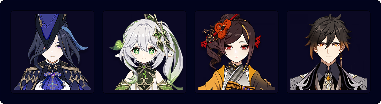 Clorinde — Nahida — Chiori — Zhongli