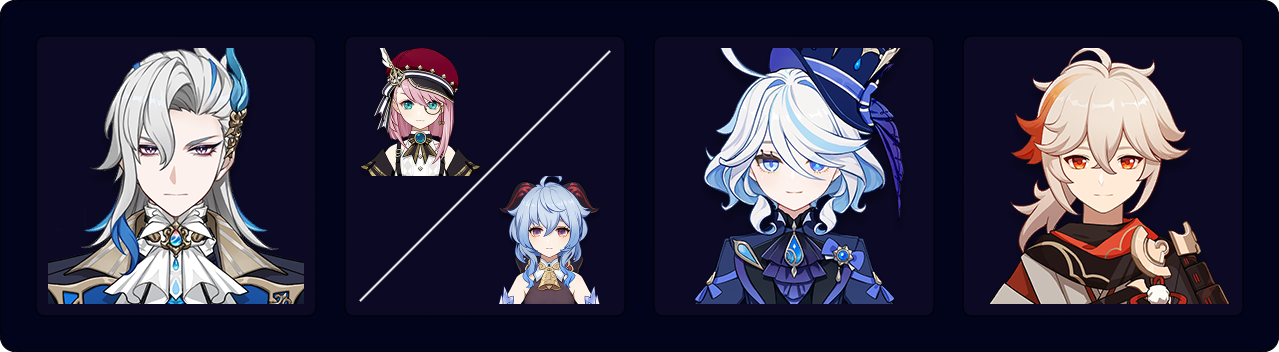 Neuvillette — Charlotte / Ganyu — Furina — Kazuha