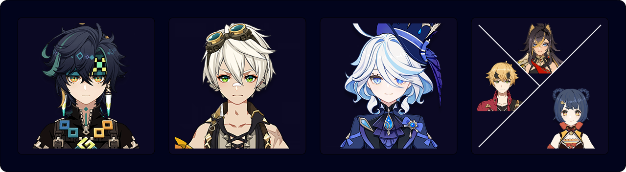 Kinich — Bennett — Furina — Xiangling / Dehya / Thoma