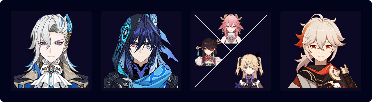 Neuvillette — Ororon — Fischl/Beidou/Yae Miko — Kazuha
