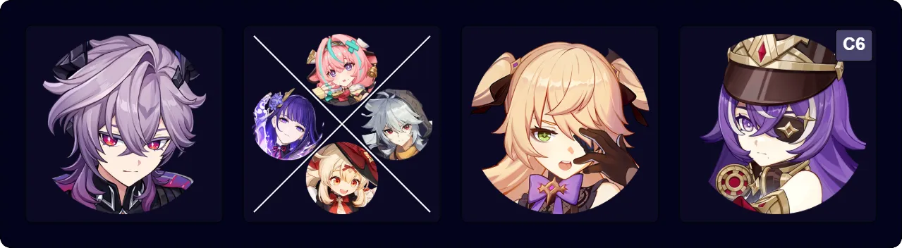 Durin — Varesa / Raiden / Razor / Klee — Fischl — Chevreuse (C6)
