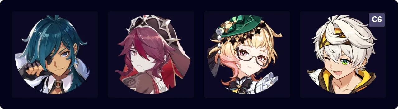 Kaeya — Rosaria — Emilie — C6 Bennett