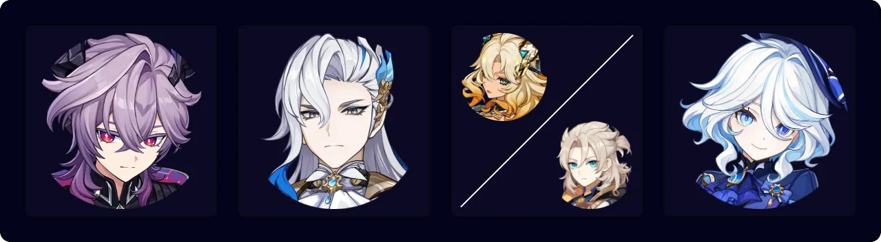 Durin — Neuvillette — Xilonen / Albedo — Furina