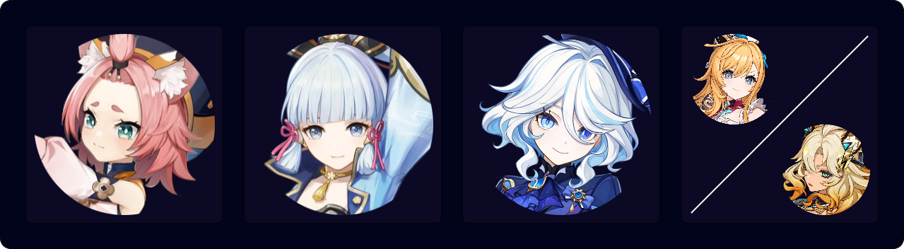 Diona — Ayaka — Furina — Escoffier / Xilonen