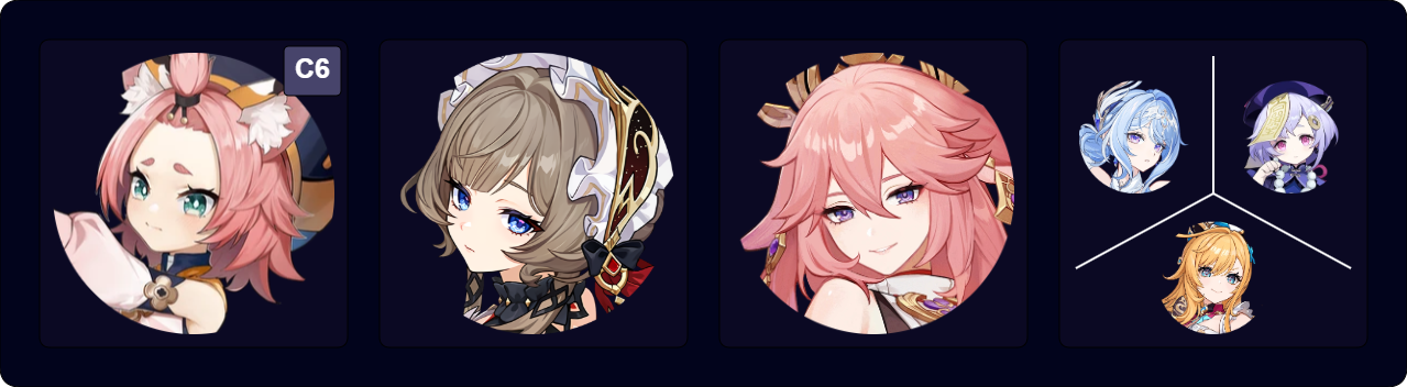 C6 Diona — Sandrone — Yae Miko — Qiqi / Escoffier